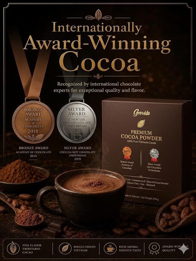Silver & Bronze International Award-Winning Cocoa Powder, 100% Pure Premium Cacao Powder, Raw, Naturally Rich in Flavanols, Unsweetened, Non-Alkalized, Low in Heavy Metals, for Hot Chocolate, Baking, Smoothies, Keto & Vegan Recipes
