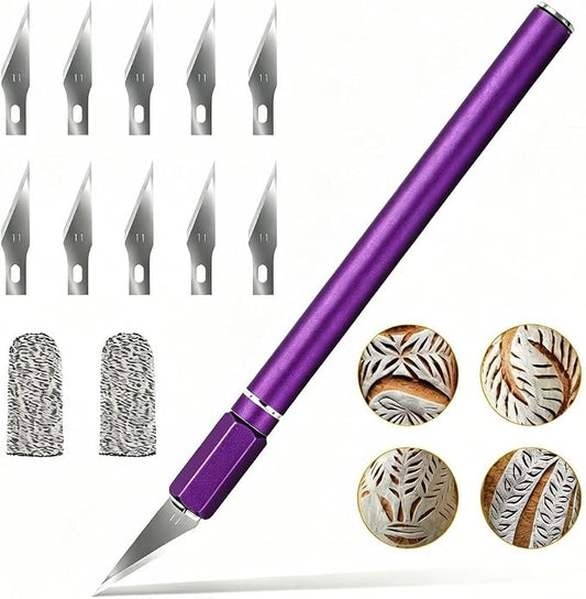 Upgraded Bread Lame with 10 Blades - Professional sourdough Scoring Tool for bread scoring tool Safety Cover & Ergonomic Handle - Premium Bread Scoring Knife for Artisan Bread Making (1, Purple)