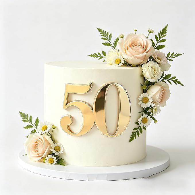 Acrylic Fifty Cake Topper, Gold Number 50 Cake Side Decoration, Happy 50th Birthday Cake Picks Decoration, Hello 50, 50th Anniversary Party Cake Charm Decor Supplies