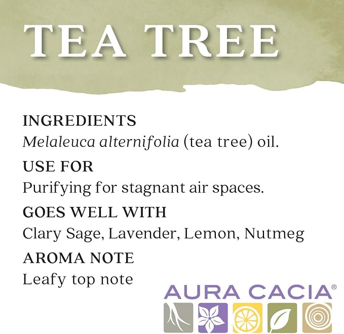 Aura Cacia 100% Pure Tea Tree Essential Oil, 100% Pure Therapeutic Grade, 15 ml in Box, Melaleuca alternifolia