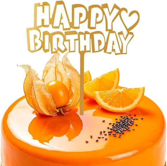 Golden Happy Birthday Cake Topper Mirrored Acrylic Happy Birthday Cake Party Sign Decoration