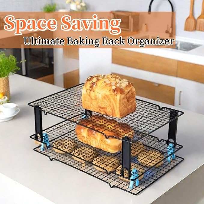 4PCS Saving Harvest Cooling Rack Stacker - Cooling Rack Organizer, Stacking Clips for Cookie & Stackable Cooling Rack, Cookie Bread Cake Cooling Rack Baking Gifts (Black, Small 4pcs)