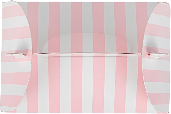 Bio Tek 4 x 2.5 x 2.5 Inch Gable Boxes For Party Favors, 25 Attractive Gift Boxes - Striped Pattern, Pink And White Paper Barn Boxes, Clear PET Window, With Built-In Handle