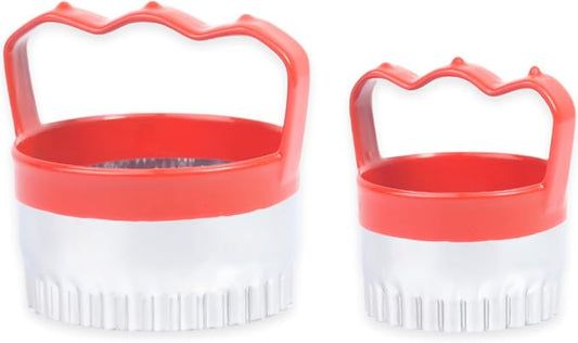 2 Pcs Fluted Round Cookie Cutters with Handle 2.5" 3.5", Scalloped Biscuit Cookie Cutter Set with Comfortable Red Silicone Handles, Durable Stainless Steel, 2-Inch Deep Cutters
