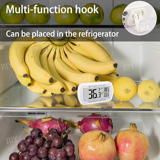 Refrigerator Thermometer Digital Fridge Freezer Room Thermometer Waterproof Large LCD Display Max/Min Record Function White (12)