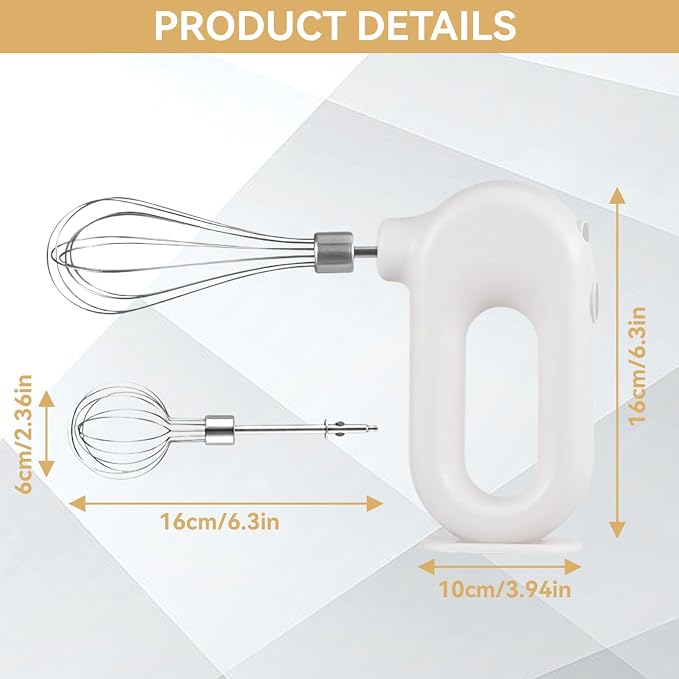 4 Speed Electric Hand Mixer, Mini 4 Speed Adjustable Cordless USB Rechargeable Electric Whisk Hand Mixer Portable Handheld Mixer 1500mAh Egg Beater (White)