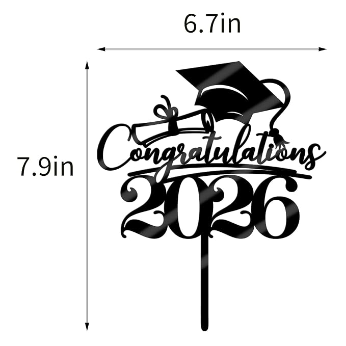 Congratulations 2026 Graduation Cake Topper,Congrats Grad Cake Decor - 2026 High School/College/Senior Graduation Party Decorations Supplies (black Acrylic 2)