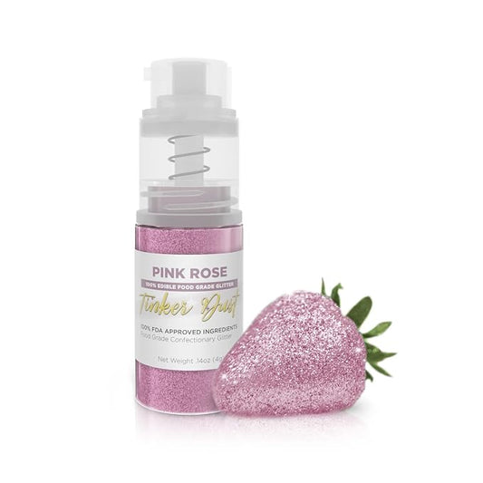 Bakell - Pink Rose Tinker Dust (4g, 1x Mini Spray Pump) Edible Glitter for Food, Desserts, and Baked goods!