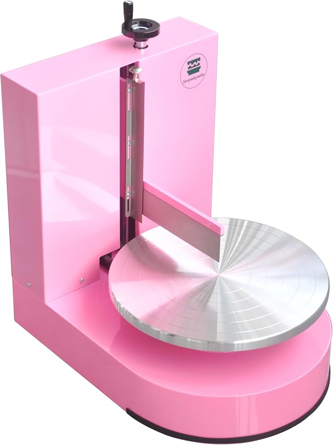 Semi Automatic Birthday Cake Smoothing Coating Machine, AC110V 4-14in Cake Cream Spreading Machine, Cakes Decorating Cream Coating Machines Turntable with Graduated Scraper, Baking Supplies (Pink)