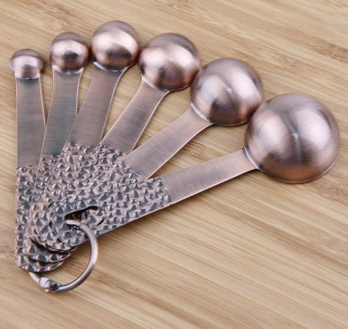 Measuring Spoons Set, Copper Measuring Spoons Set, Stainless Steel Measuring Spoons, Copper Plated Measuring Spoons, 6 Measurer Spoons (Copper-6spoons+1ring)