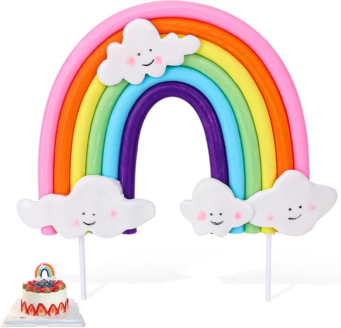 Soft Pottery Rainbow Cake Topper - Colorful Rainbow Theme Cake Decoration Supplies for Birthday Party and Wedding