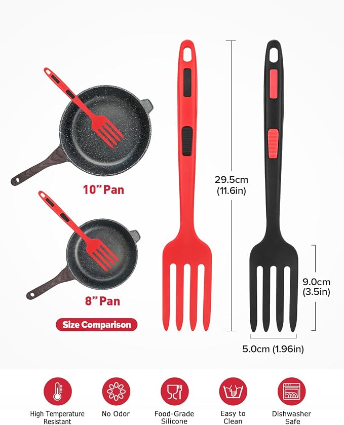 Silicone Flexible Cooking Fork, 11.6 Inch Heat Resistant, Large Non Stick, Mash Food, Whisk Eggs (BR)