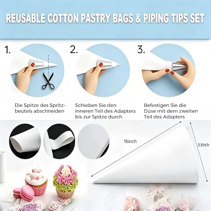17 Pcs Reusable Piping Bags and Tips Set, Professional Cake Decorating Supplies with Standard Couplers and Silicone Rings, Frosting Baking Tools for Cupcake and Cookie Icing Decoration