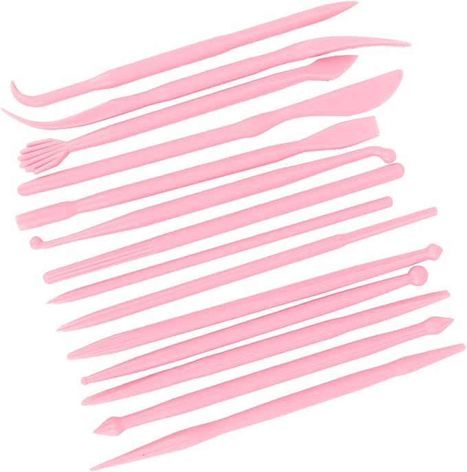 Akozon Premium Plastic Clay Sculpting Set - 14Pcs DIY Polymer Modeling Hand Tool Kit - Pottery Shaper & Carving Tool for Clay Fondant Cake - (Roseate)