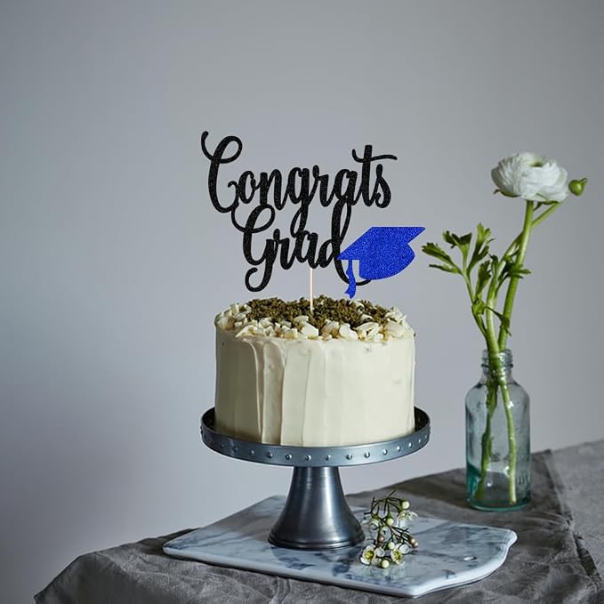 Congrats Grad Cake Topper,2026 Graduation Cake Topper, Congrats Grad Decorations,2026 High School/College/Senior Graduation Party Decorations Supplies. (Congrats Grad Black and dark blue)