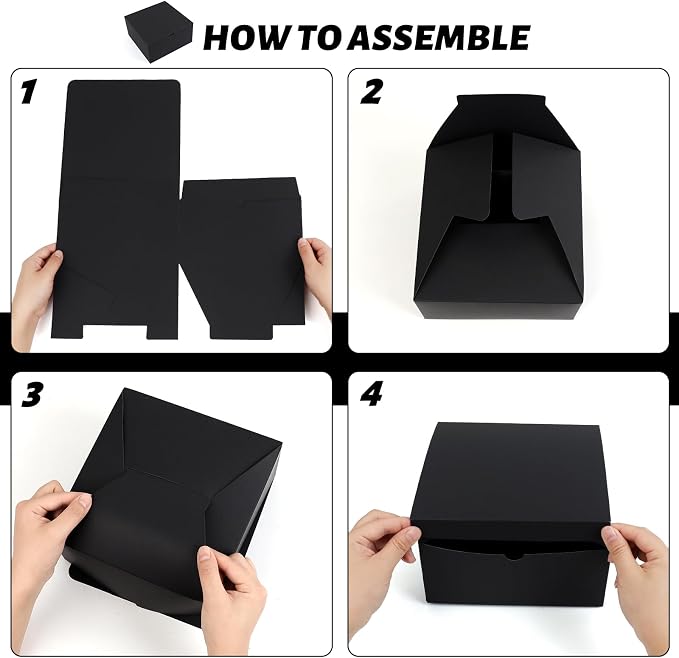 YUEFANBOX Black Gift Boxes with Lids, 8x8x4 inches, 10 Pack – Easy Assemble Bulk Boxes with Bottom Stickers for Groomsmen Proposals, Wedding Favors, Birthdays & Christmas