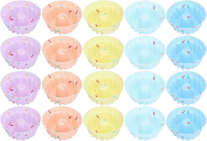 Reusable Silicone Baking Cups, 20Pcs Small Cake Cup Muffin Baking Cups Nonstick Cupcake Liners Fancy Dessert Tray Thread Set
