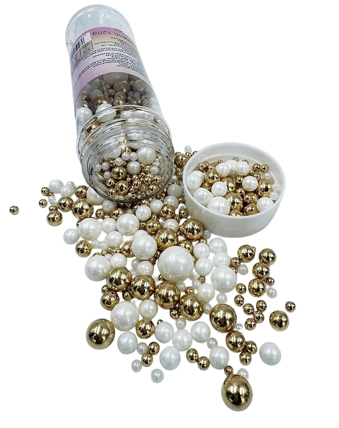 Gold Pearl Sugar Sprinkles, Edible Candy Sprinkles, Cake Toppers and Cake Decorations, Mix Size, Cookie Decorating, Ice Cream, Wedding Party Valentines Easter Supplies, 120g/4.2oz (Gold White)