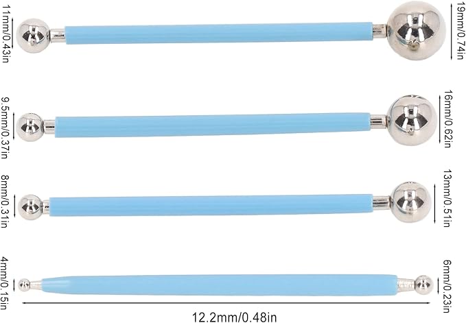 equlup Modeling Ball Tool, 4pcs Stainless Steel Fondant Sugar Flower Shaping Kit Clay Carving Tool for Pottery Air Dry Clay Doll Eye Making