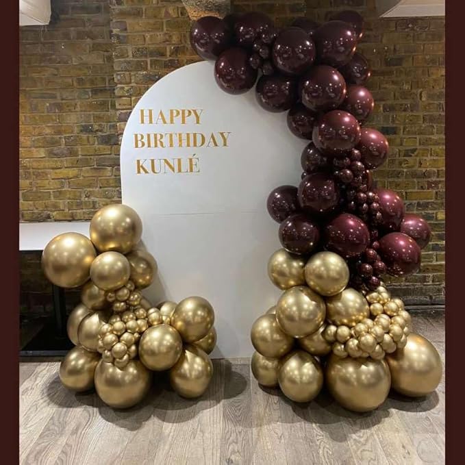 Burgundy Balloon Arch Kit, 140Pcs Burgundy Maroon Gold with Stars Balloon Garland kit, Different Size Balloons for Valentines Day Birthday Anniversary Bridal Shower Wedding Party Decorations