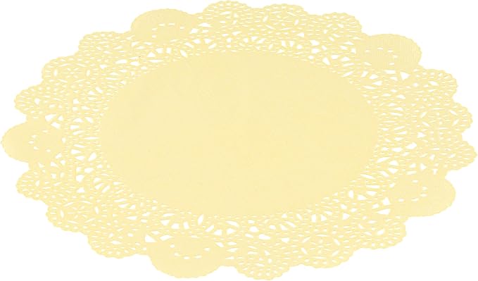 Pastry Tek 8 x 8 Inch Paper Lace Doilies, 100 Disposable Table Doilies - Elegant Lace Finish, Long Lasting, Yellow Paper Doily, for Pastries, Cupcakes, Desserts - Restaurantware