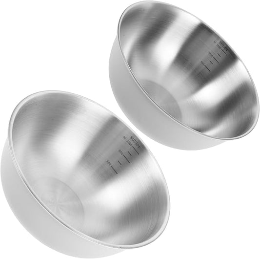 OUNONA 2pcs 19cm 22cm Stainless Steel Nested Mixing Bowls Food-grade Prep Bowls for Washing Vegetables and Salad Serving Kitchen Cookware Set