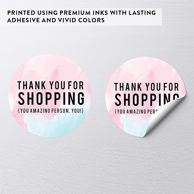 Andaz Press Round Small Business Sticker Labels, 120-Pack, Watercolor Thank You for Shopping, You Amazing Person, You!, Packaging Stickers, Product Labels for Small Business Thank You Stickers