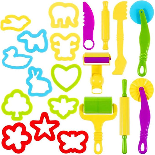 Dough Tools Set for Kids 20 PCS Dough Play Tools with Animal Cutters,Rollilng Pins,Rollers, Random Color