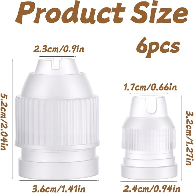 6 Pieces Couplers for Piping Bags, Two Different Sizes | Plastic Standard Cake Decorating Coupler Clear Small Pipe Tip Coupler for Icing Nozzles