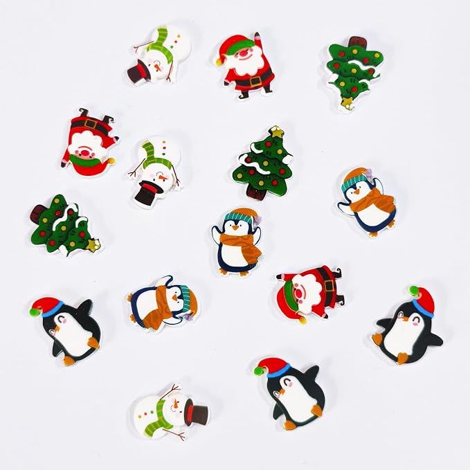 Christmas Icing Decorations 15 Counts Edible Royal Icing Cake Decoration Penguin Christmas Tree Snowman Santa Claus for Holiday Party Gingerbread House, Cupcakes, Cake Topper, Cookies