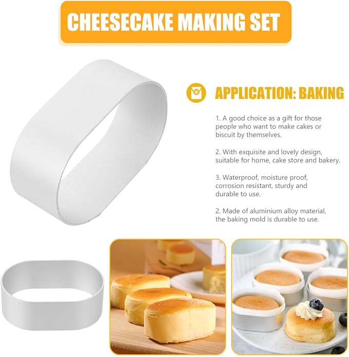 Cabilock 6 Pcs Mini Cake Baking Molds, Aluminum Alloy Non-Stick Oval Ring Molds for Diy Cake Making Pastry Tart Baking