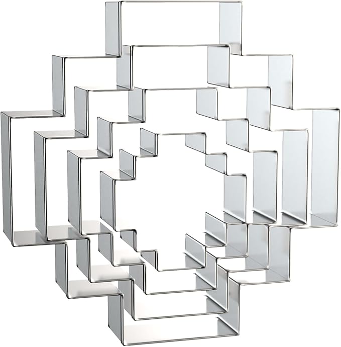Square Stair Cookie Cutter Set - 5 inch, 4 inch, 3 inch, 2 inch - 4 Piece Geometric Cookie Cutters Shapes Biscuit Fondant Clay Molds - Stainless Steel