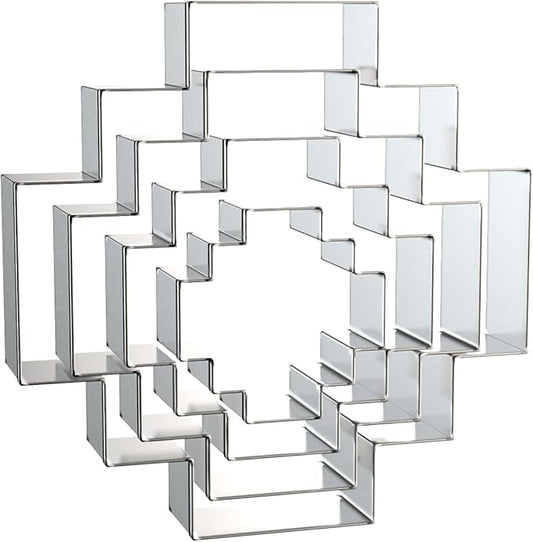 Square Stair Cookie Cutter Set - 5 inch, 4 inch, 3 inch, 2 inch - 4 Piece Geometric Cookie Cutters Shapes Biscuit Fondant Clay Molds - Stainless Steel