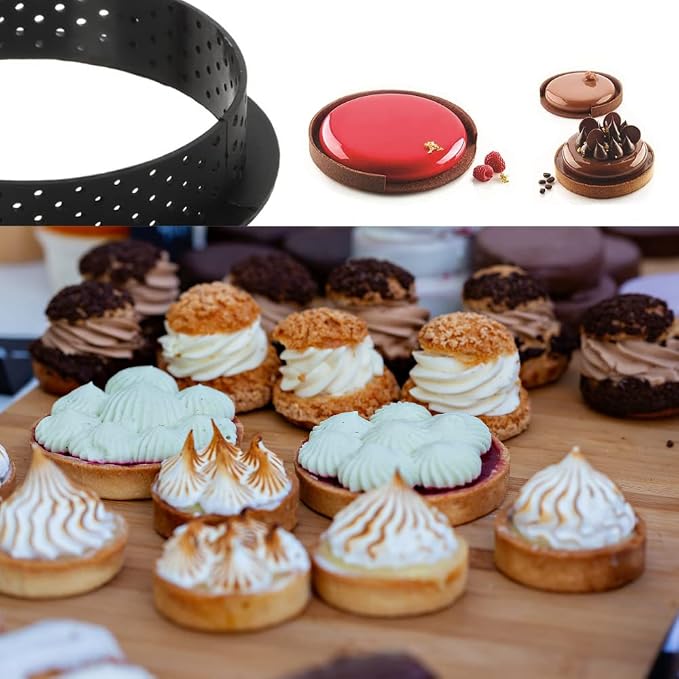 Round Tart Rings Tart Bottom Tower Cake Ring Mold Non Stick Perforated Tart Rings for Mousse Cheese Cake Muffin Pie Kitchen Baking Tart Molds (Round)