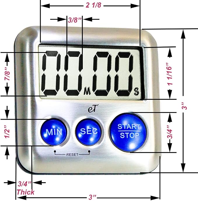 Elegant Digital Kitchen Timer Stainless Steel - Loud Alarm - Model Plumbery
