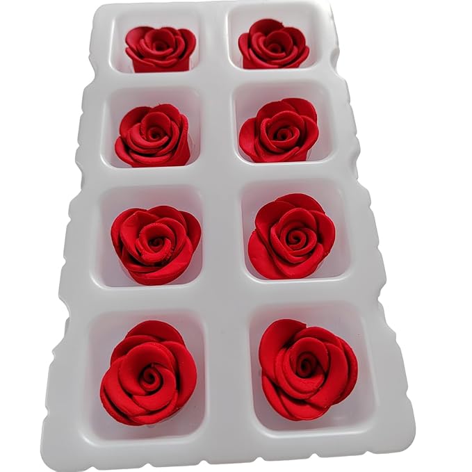 Valentines Sprinkles, 8 Pieces Rose Cakes Decorations, Edible Rose Shaped Hard Sugar Icing Decorations Cake Cupcake Toppers for Baking Cookie Ice Cream Candy Decoration Wedding Party