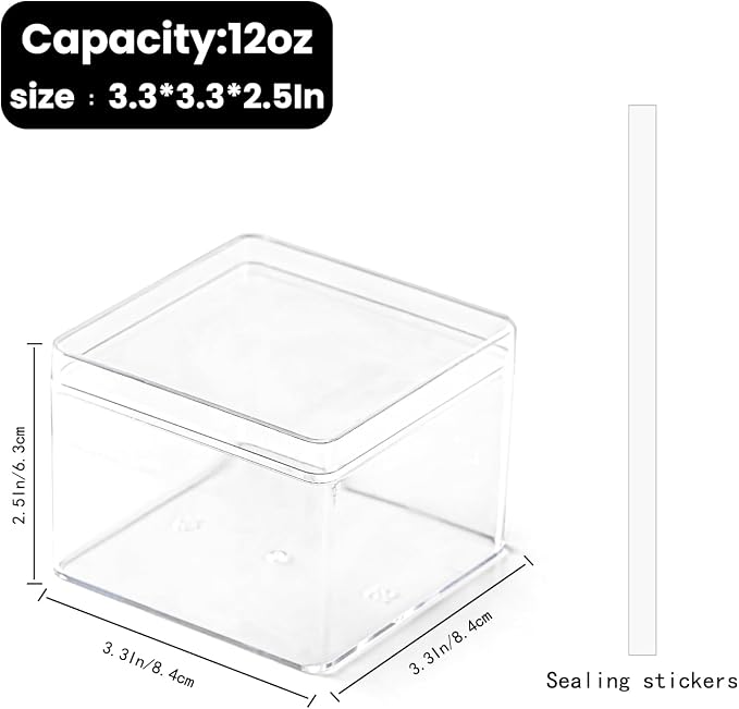 20 Pack 12OZ Square Clear Plastic Dessert Cups with Lids and Stickers Disposable Parfait Cups with lids,Tiramisu container with lid,Cupcake,Parfait,Pudding,Iced Cold Drinks,Snacks,Fruits