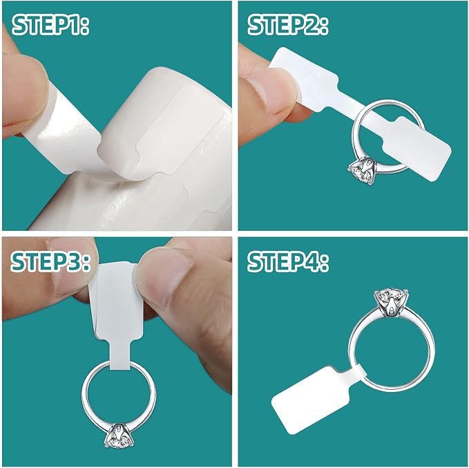500 Pcs Jewelry Tags Roll for Necklace Earring Price Identify, Labelchoice Rectangle Shape Self Adhesive White Blank Dumbbell Jewelry Stickers Labels for Bracelet, Ring, Clothing Display