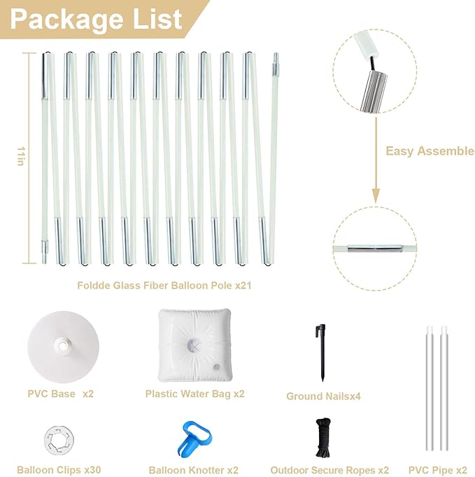 Balloon Arch Kit, 7.4ft Balloon Arch Stand Frame with Base: for Wedding Baby Shower Birthday Party Decorations Garden Arbors (White)
