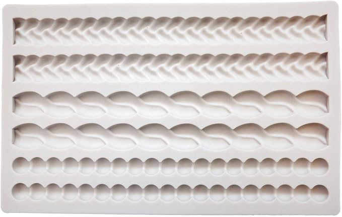 ScivoKaval Silicone Pie Crust Mold Impression Mat Knit Rope Pearl Border Lace Chain Molds Fondant Cake Decoration Mould Chocolate Cookie Sugar Craft Icing Gum Paste Pastry for Kitchen Baking Tools