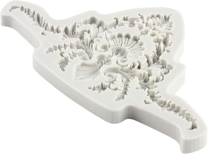 Baroque Style Curlicues Scroll Lace Fondant Silicone Molds Relief Flower Mold Filigree Mold 3D Sculpted Flower For Sugar Cake Decorating Cupcake Topper Chocolate Gum Paste Candy Polymer Clay
