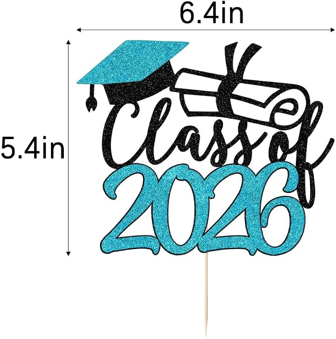 Gold Class of 2026 Congrats Grad Cake Topper Glitter Graduation Party Supplies - High School College Graduates -College Graduate Cake Topper Decorations (Class of 2026 Black and blue)
