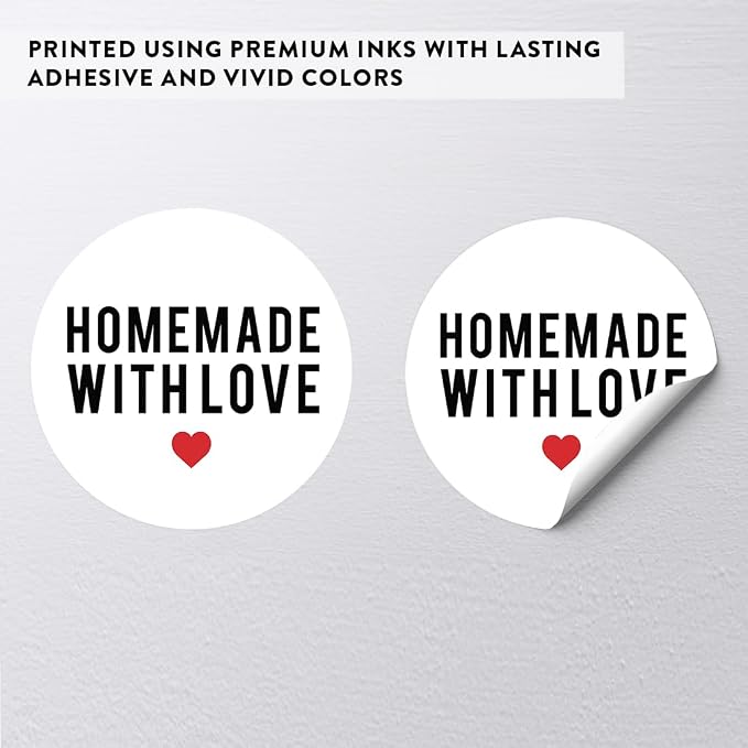 Andaz Press Round Small Business Sticker Labels, 120-Pack, Homemade with Love, Red Heart, Handmade Stickers for Packaging, Product Labels for Small Business, Business Thank You Stickers
