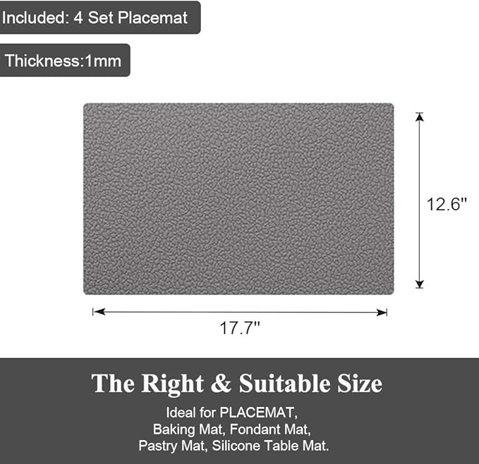 ME.FAN Silicone Placemats [17.7''x12.6''] Heat-Resistant Thicken Non-Slip Tablemats Non-Skid Table Mats Set of 4 (Black)