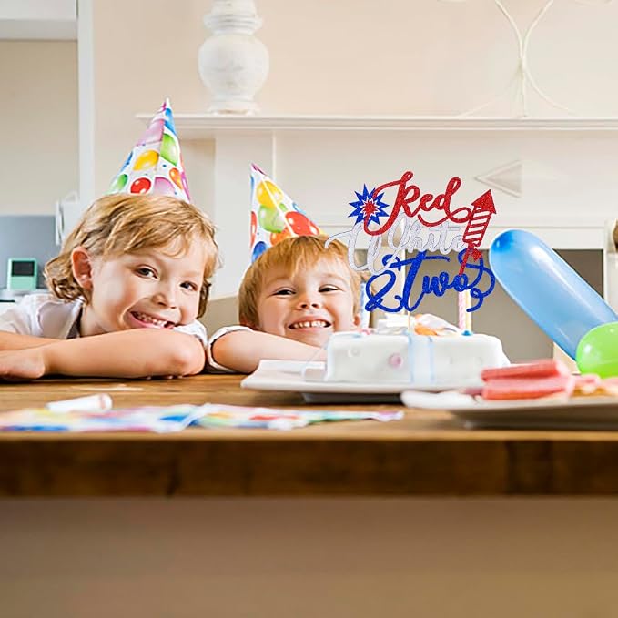 Red White and Two 4th of July Cake Topper | American Patriotic Independence Day Themed & National Day& USA Happy BirthdayParty Supplies