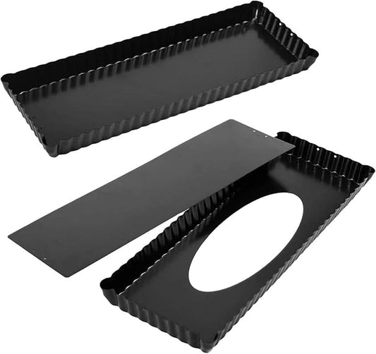 Webake 14 Inch Heavy Gauge Carbon Steel Non-stick Rectangular Tart Pan with Removable Bottom Quiche Baking Pan (Pack of 2)