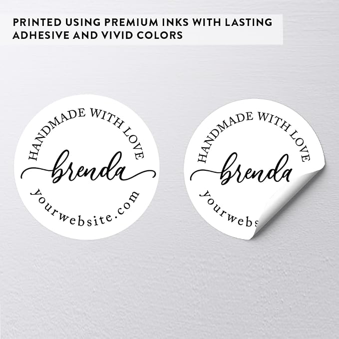 Andaz Press Personalized Round Small Business Sticker Labels, 120-Pack, Custom Handmade with Love, Name, Website, Handmade Stickers for Packaging, Custom Candle Labels, Personalized Business Stickers