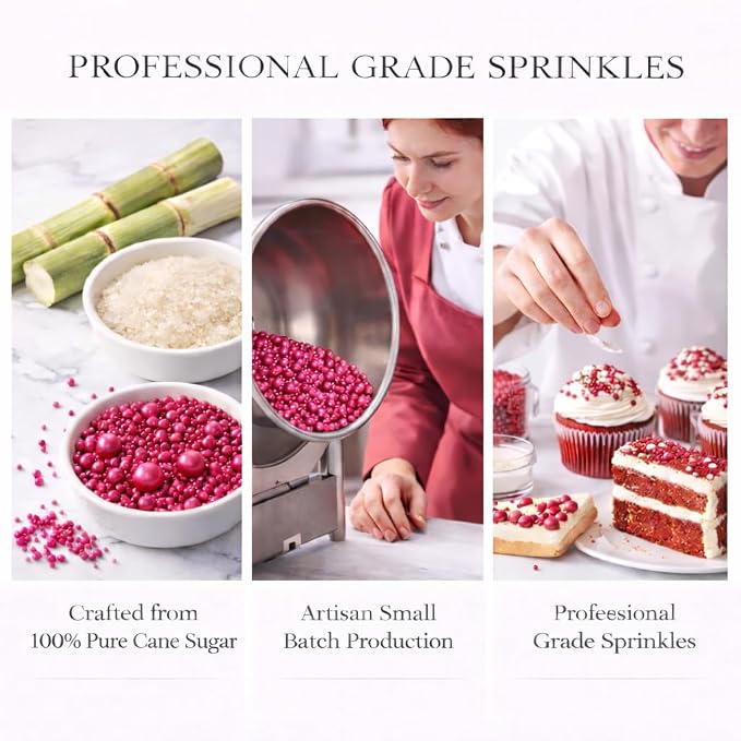 Confect Crimson Pink Sprinkles – Premium Dark Pink Pearl Cake & Cupcake Sprinkles (4.2 oz) – Bake Stable, Soft Chew, No Synthetic Dyes – Edible Decorating Sprinkles for Cookies & Baking