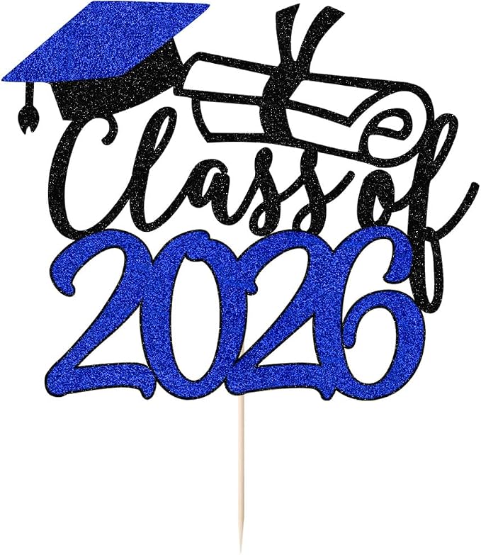 Gold Class of 2026 Congrats Grad Cake Topper Glitter Graduation Party Supplies - High School College Graduates -College Graduate Cake Topper Decorations (Class of 2026 Dark blue.)