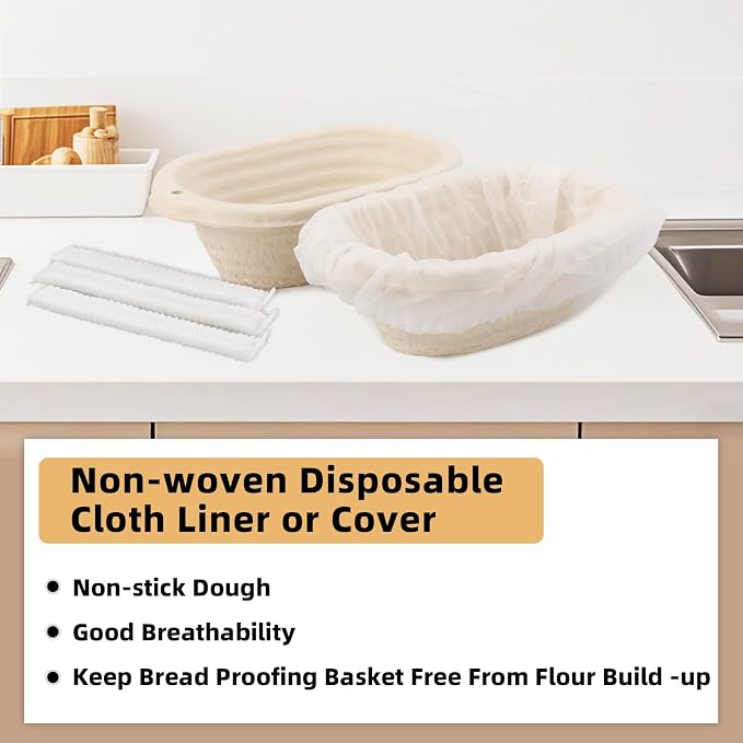 6x 8 inch Pulp Oval Sourdough Banneton Bread Proofing Basket Baking Supply with 30pcs Disposable Liners for Professional and Homemade Artisan Bread